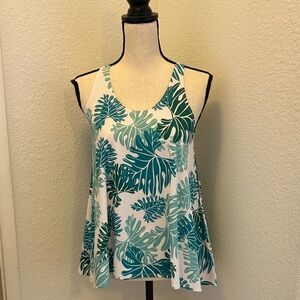 NEW Manuhealii Teal Leaf Print Tank Top, Small